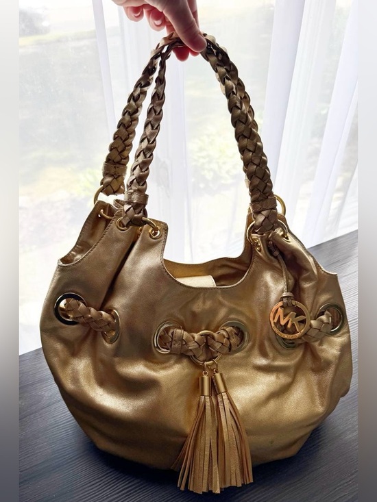 Michael Kors Handbags - MICHAEL KORS Gold Metallic Shimmer Leather Braided Strap Ex-LrgHobo